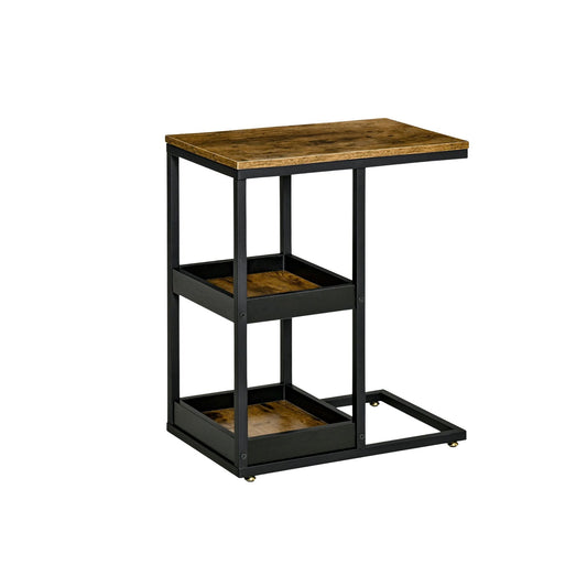 C Shaped End Coffee Table Metal Legs With Stylish Storage Shelves