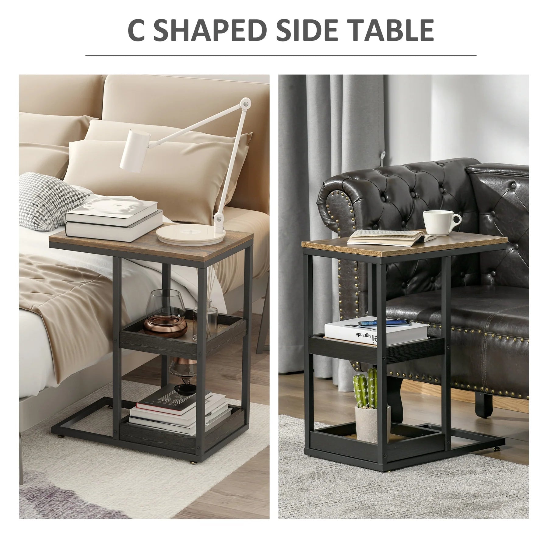 C Shaped End Coffee Table Metal Legs