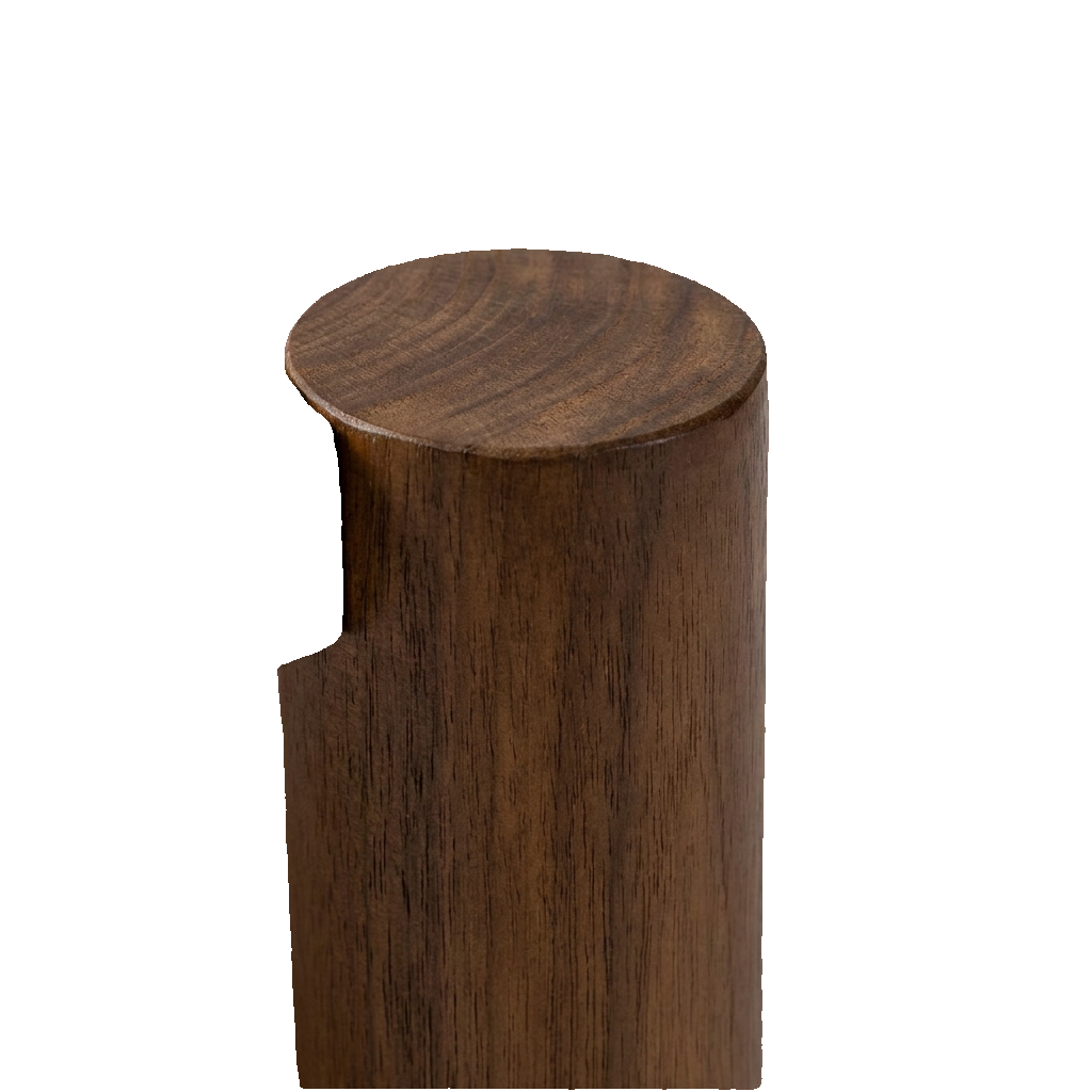 Round solid wood coffee table, leg and connector close-up
