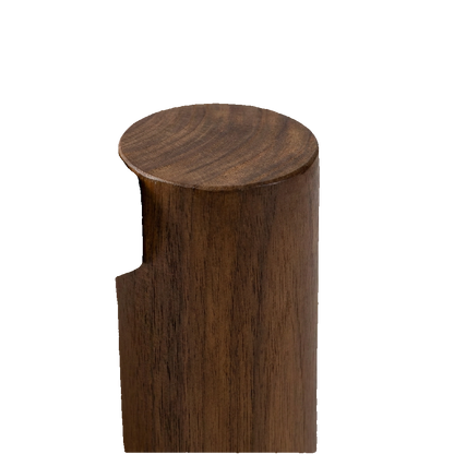 Round solid wood coffee table, leg and connector close-up