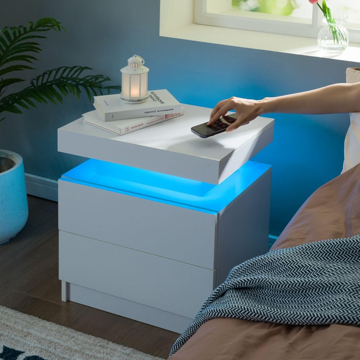 2-Piece LED Nightstand Set with Drawers