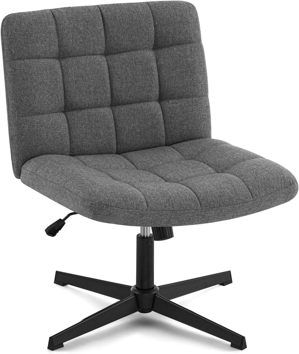 Criss Cross Wide Chair, Comfy Legged Desk Chair No Wheels Armless Modern Swivel Chair with Mid Back, Height Adjustable Wide Seat for Home Office Vanity, Grey