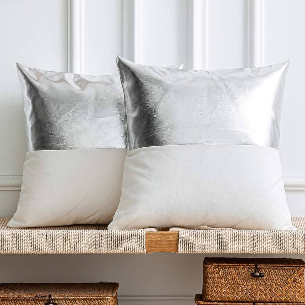 Leather and Cotton Throw Pillow Covers (Set of 2)