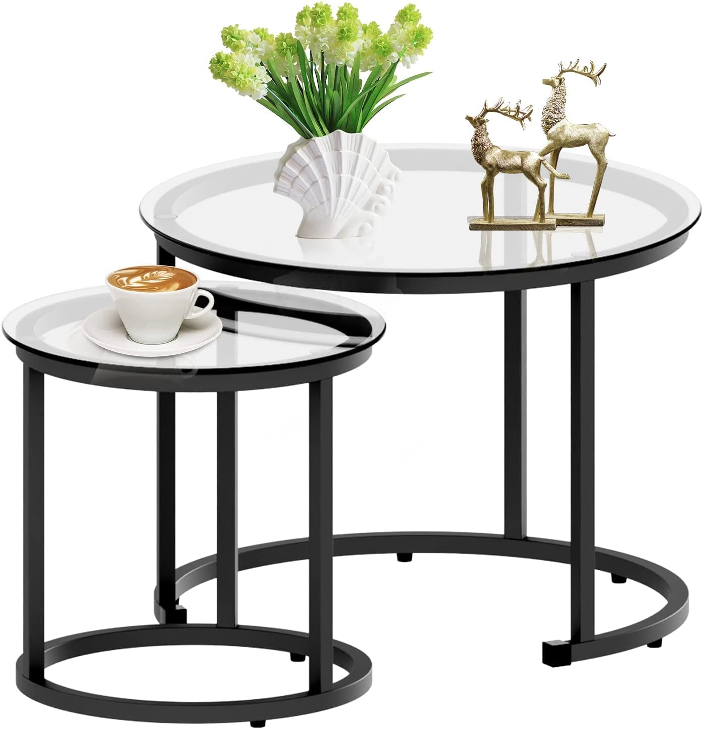 Coffee Table Nesting Side round Set of 2 End Table Top Sturdy Metal Frame Desk Centerpiece Living Room Bedroom Apartment Modern Industrial Simple Nightstand