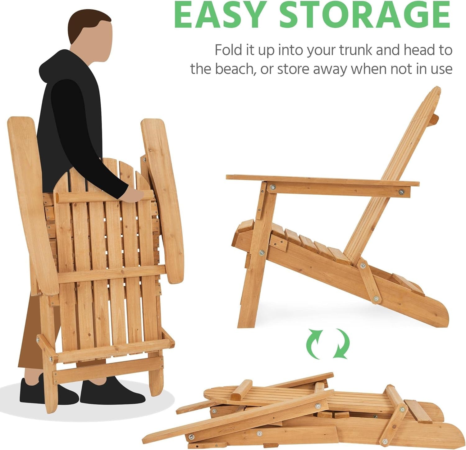 Folding Adirondack Chair Set | Natural Wood