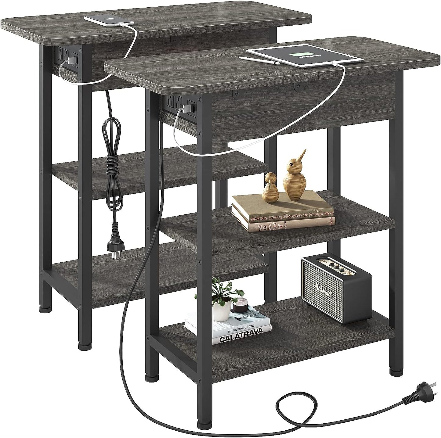 Versatile Charging Nightstand with Flip-Top Storage