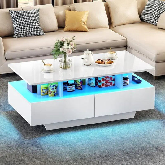 Modern LED Coffee Table with Sliding Drawers