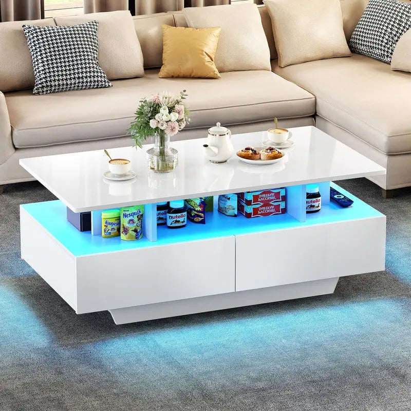 Modern LED Coffee Table with Sliding Drawers