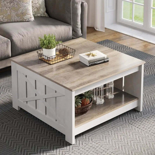 Farmhouse Coffee Table with Storage and Half - Open Compartment