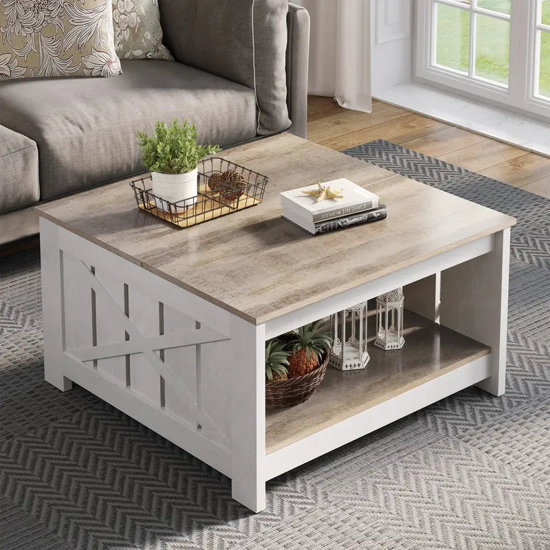 Farmhouse Coffee Table with Storage and Half-Open Compartment