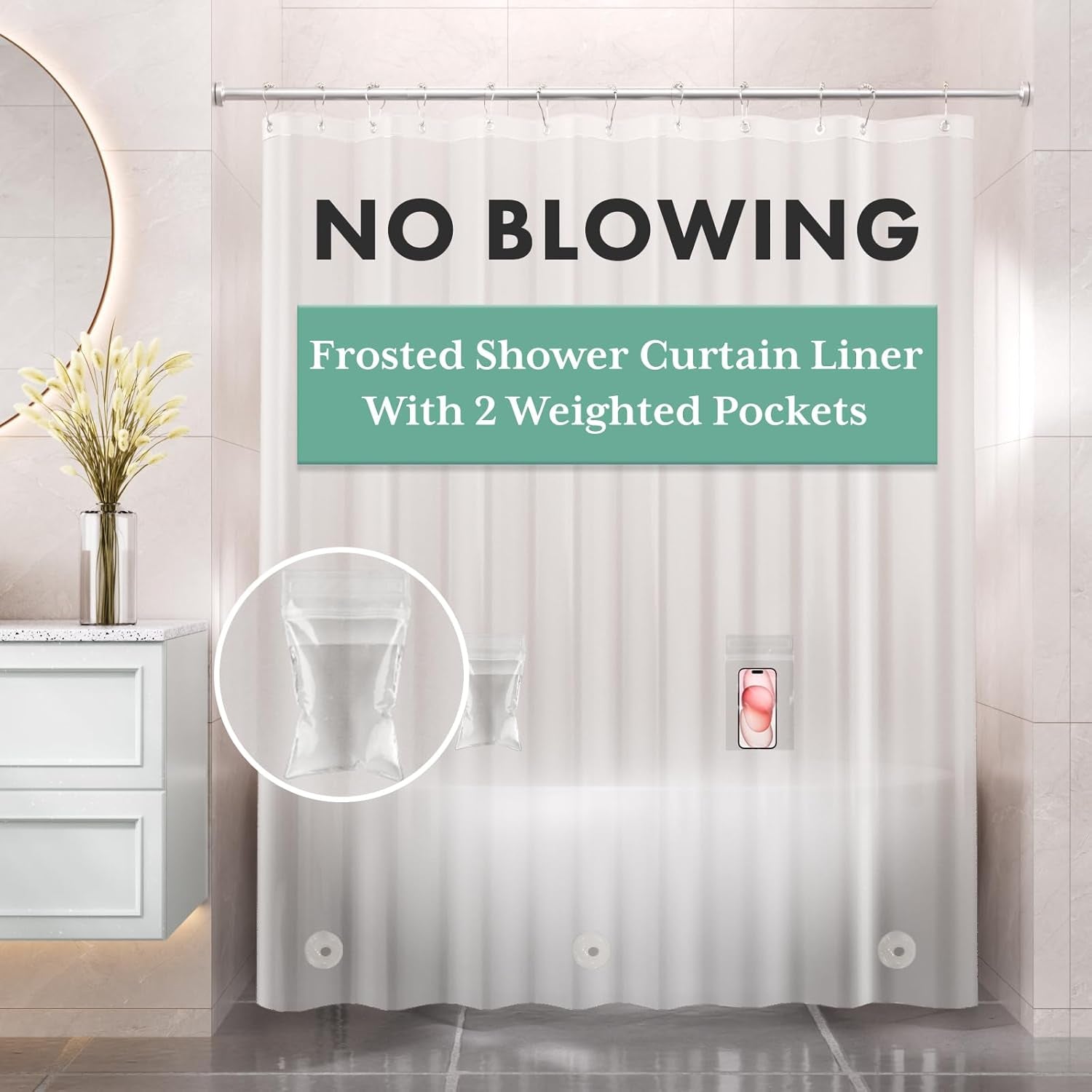 Clear Waterproof Shower Curtain Liner with Magnets