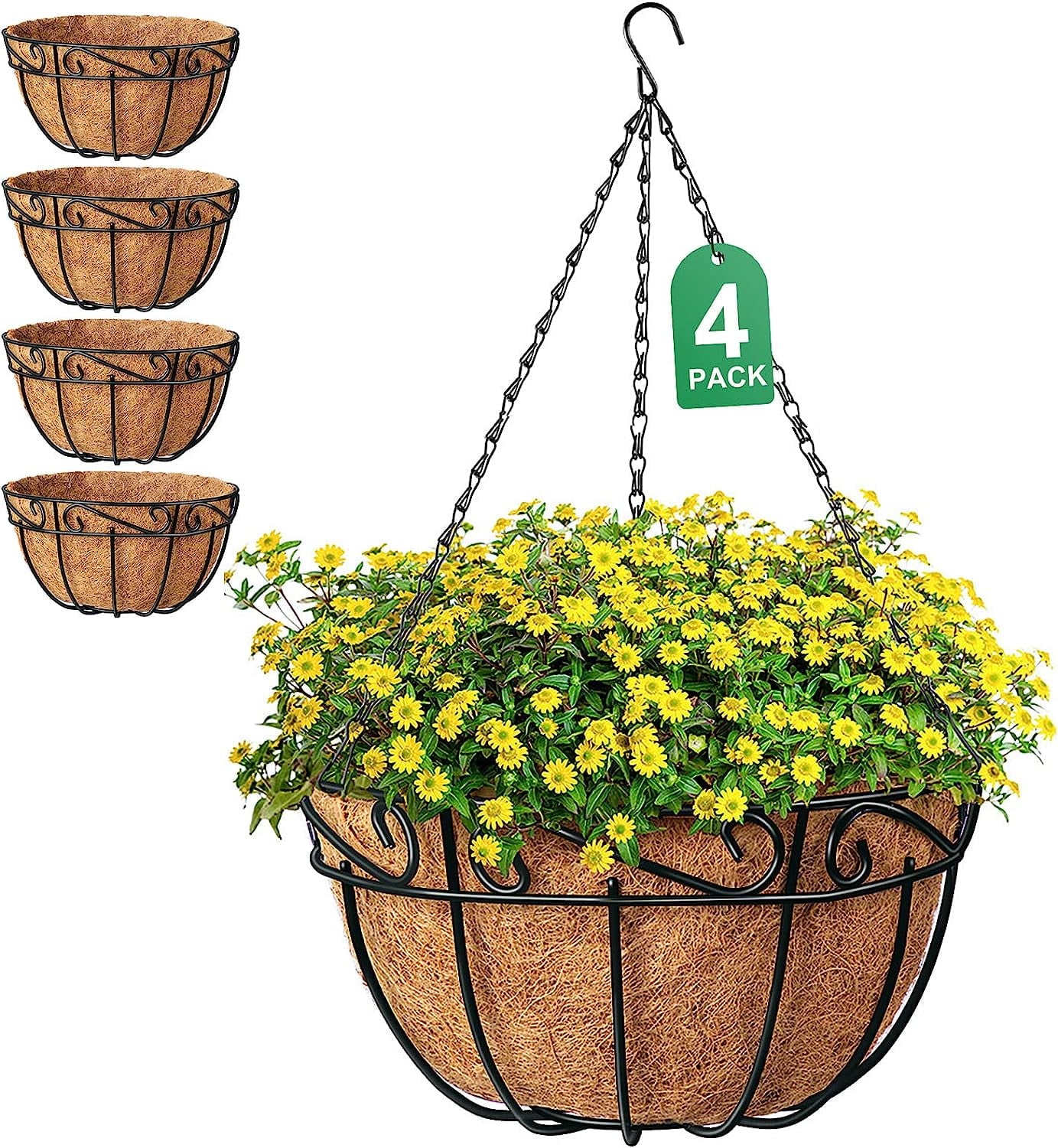 4 Pack 12" Metal Hanging Planters