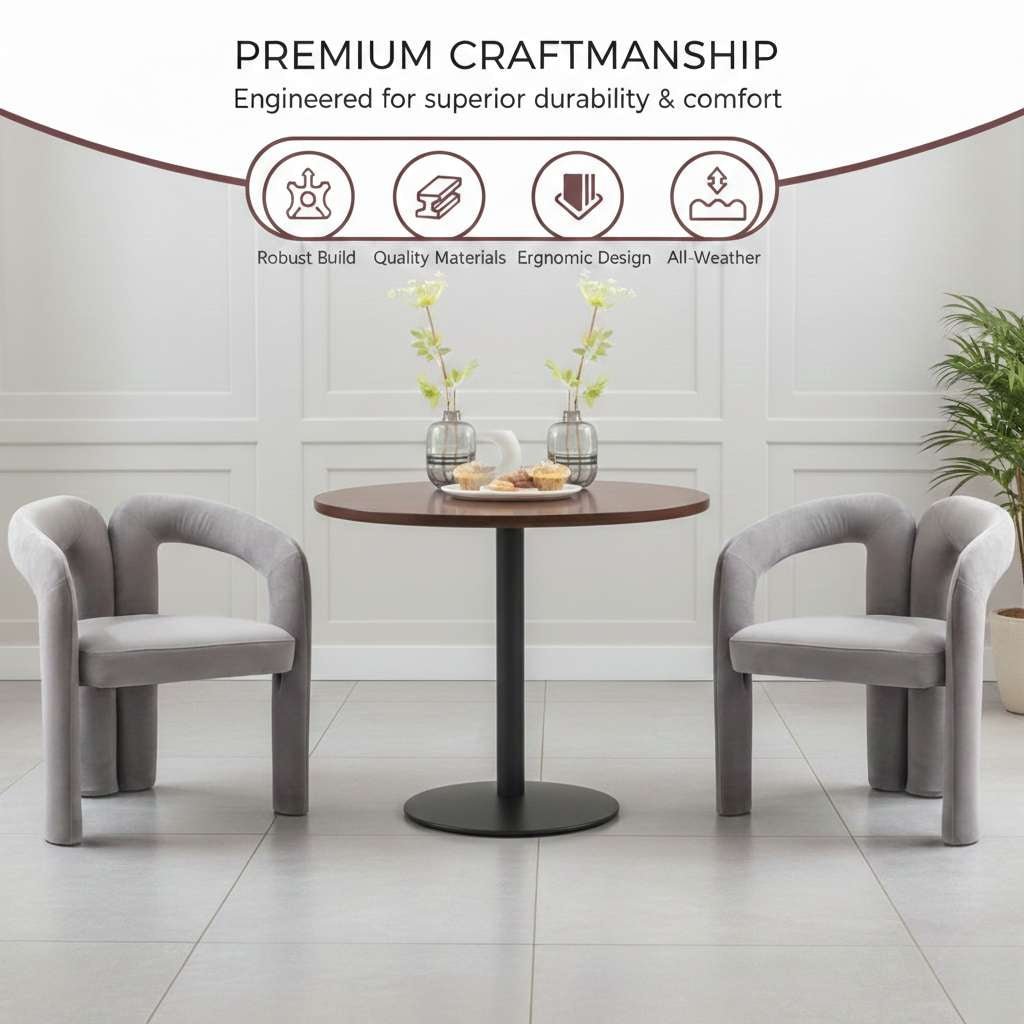 Velvet dining armchairs with curved backs around a round table in a modern dining room.