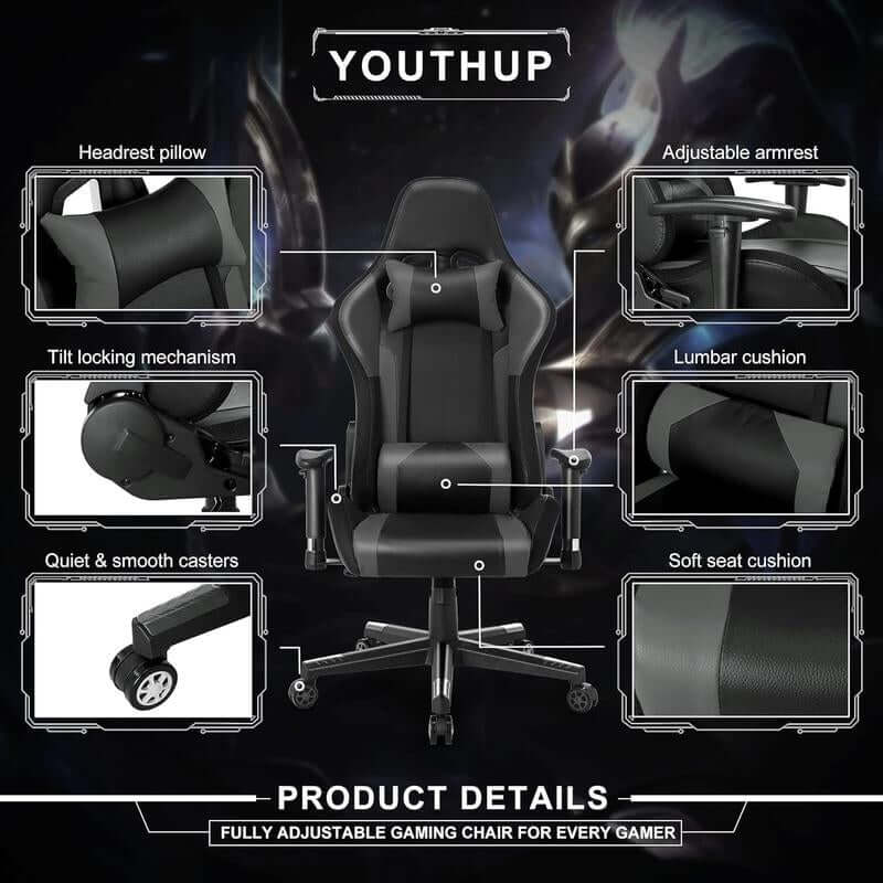 CLEESINK Racing Office Chair Gaming Chair with Speakers Video RGB Light