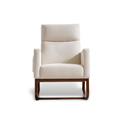Cream Adirondack rocking chair with a wood base and side pocket, styled against a #f3f3f3 studio backdrop.