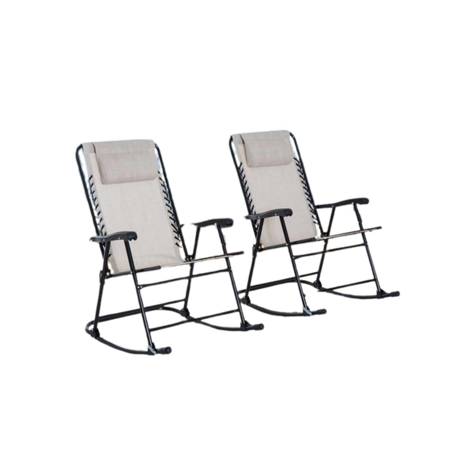 Cream White Outdoor Rocking Chair Set With Folding Design