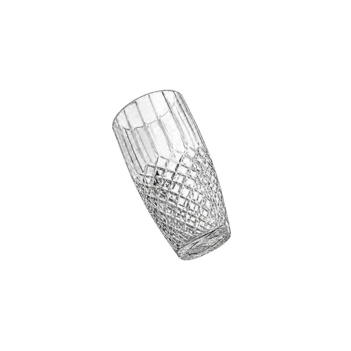 12 inch crystal vase, angled view on a transparent #f3f3f3 ground (plain studio)