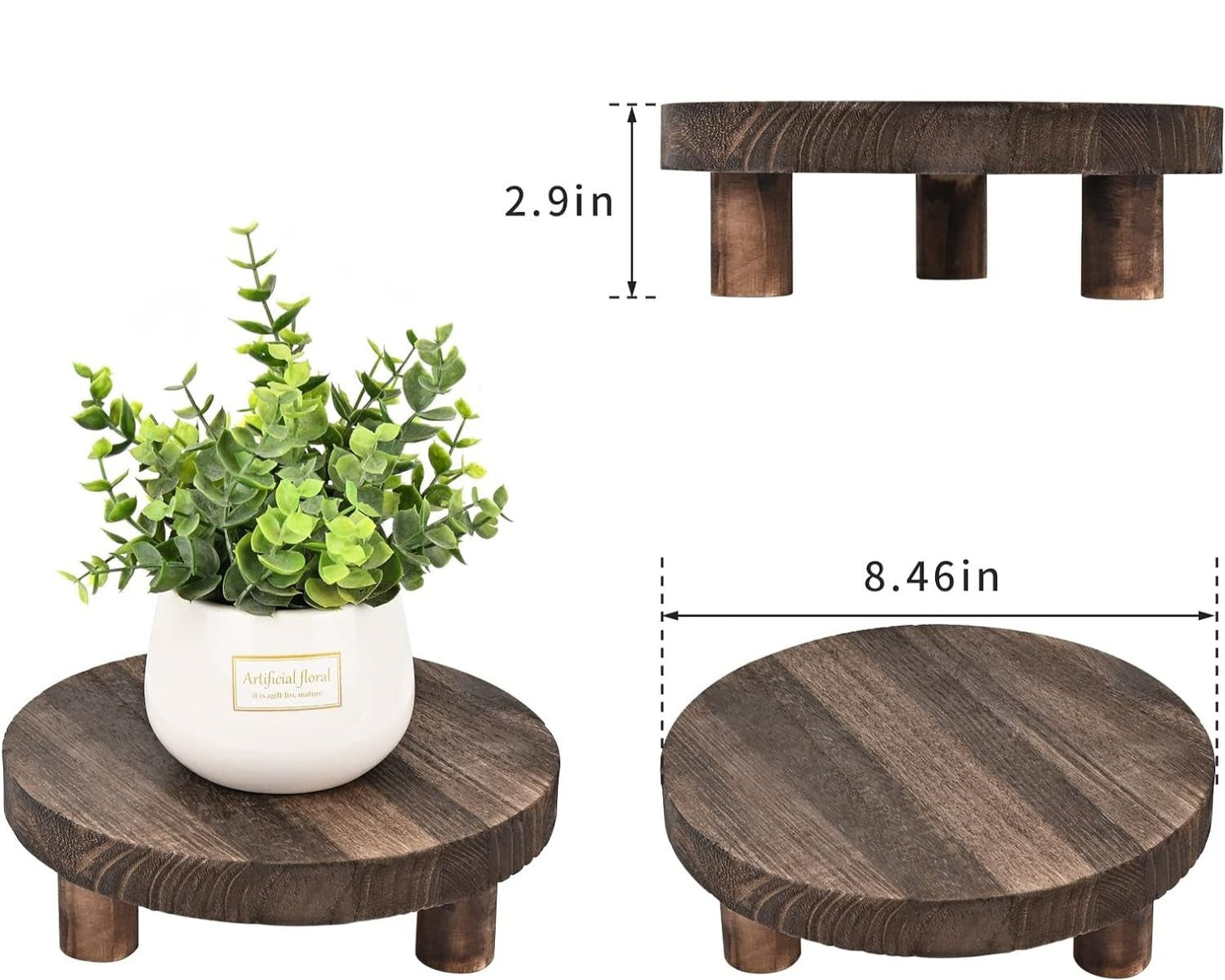 2-Piece 8.46 Inch Round Wooden Plant Stands