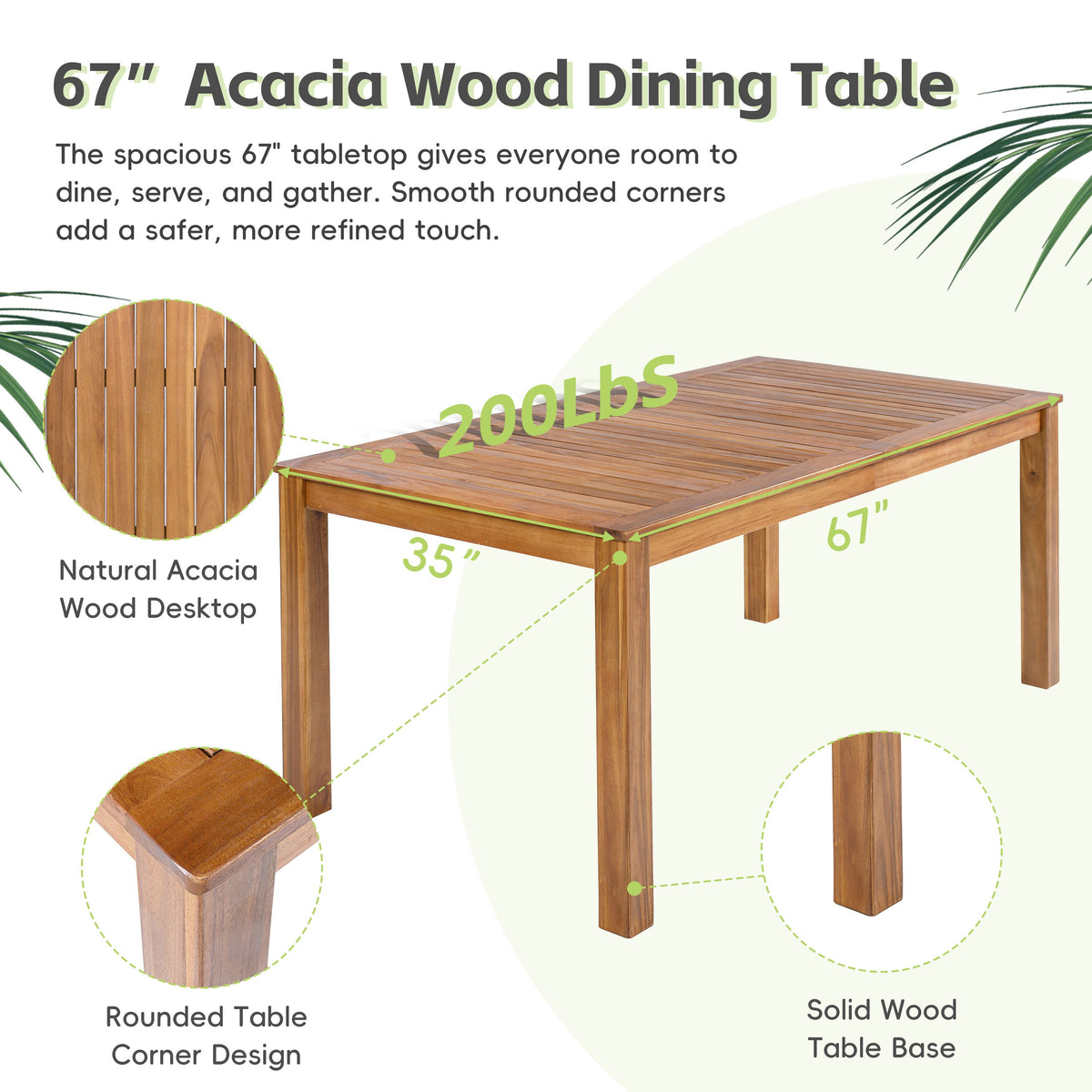 5-Piece Wood Outdoor Dining Set With 67 Inch Table