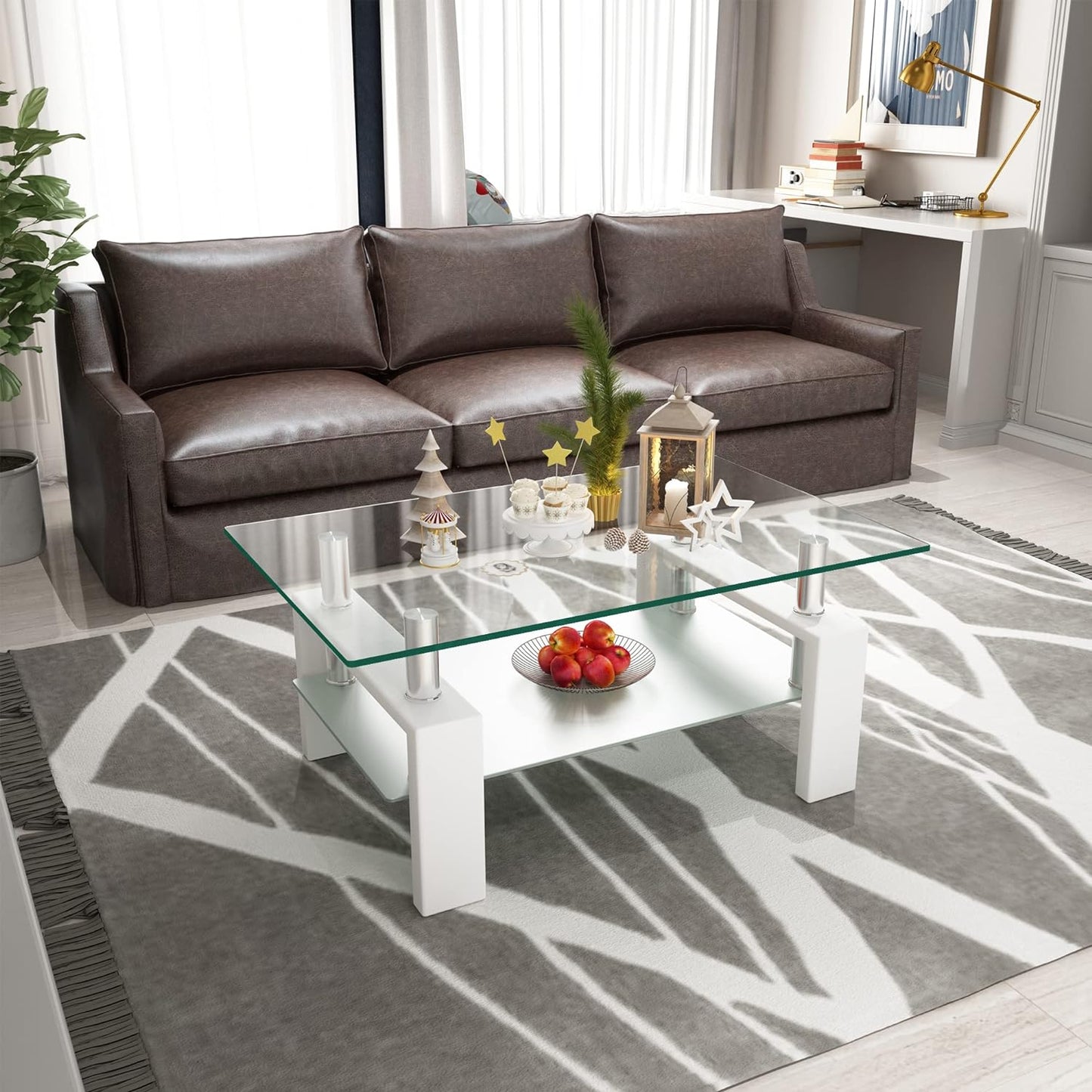 Stylish Coffee Table with Clear Glass Top