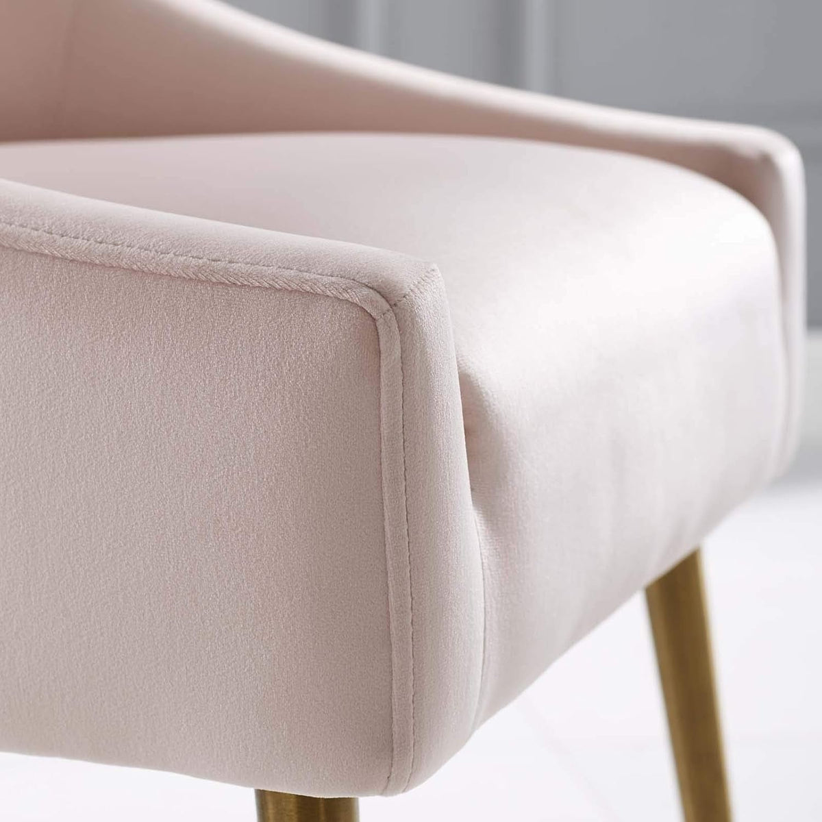 Pink Velvet Dining Chair With Gold Accents, Upholstered