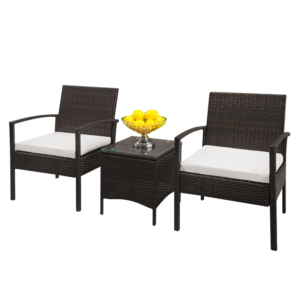 Wicker Patio Conversation Set With Rattan Sofa and Table