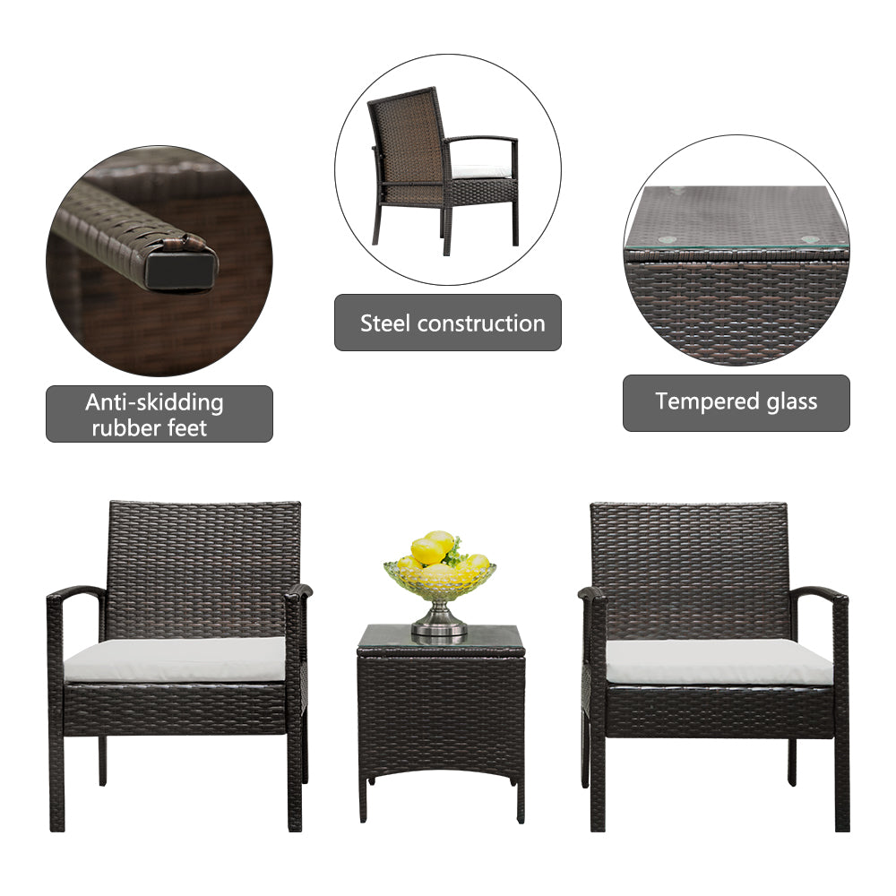 Wicker Patio Conversation Set With Rattan Sofa and Table