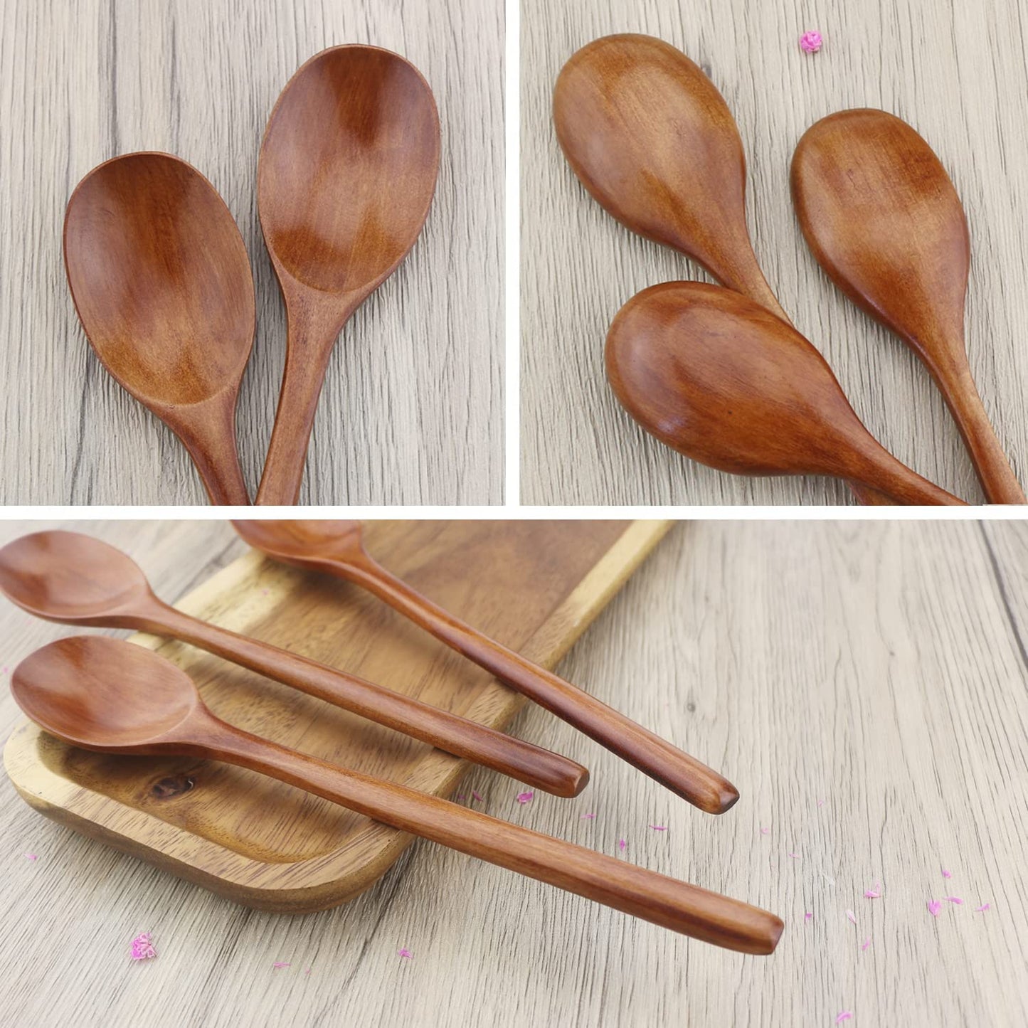 6-Piece Wooden Soup Spoons with Long Handles