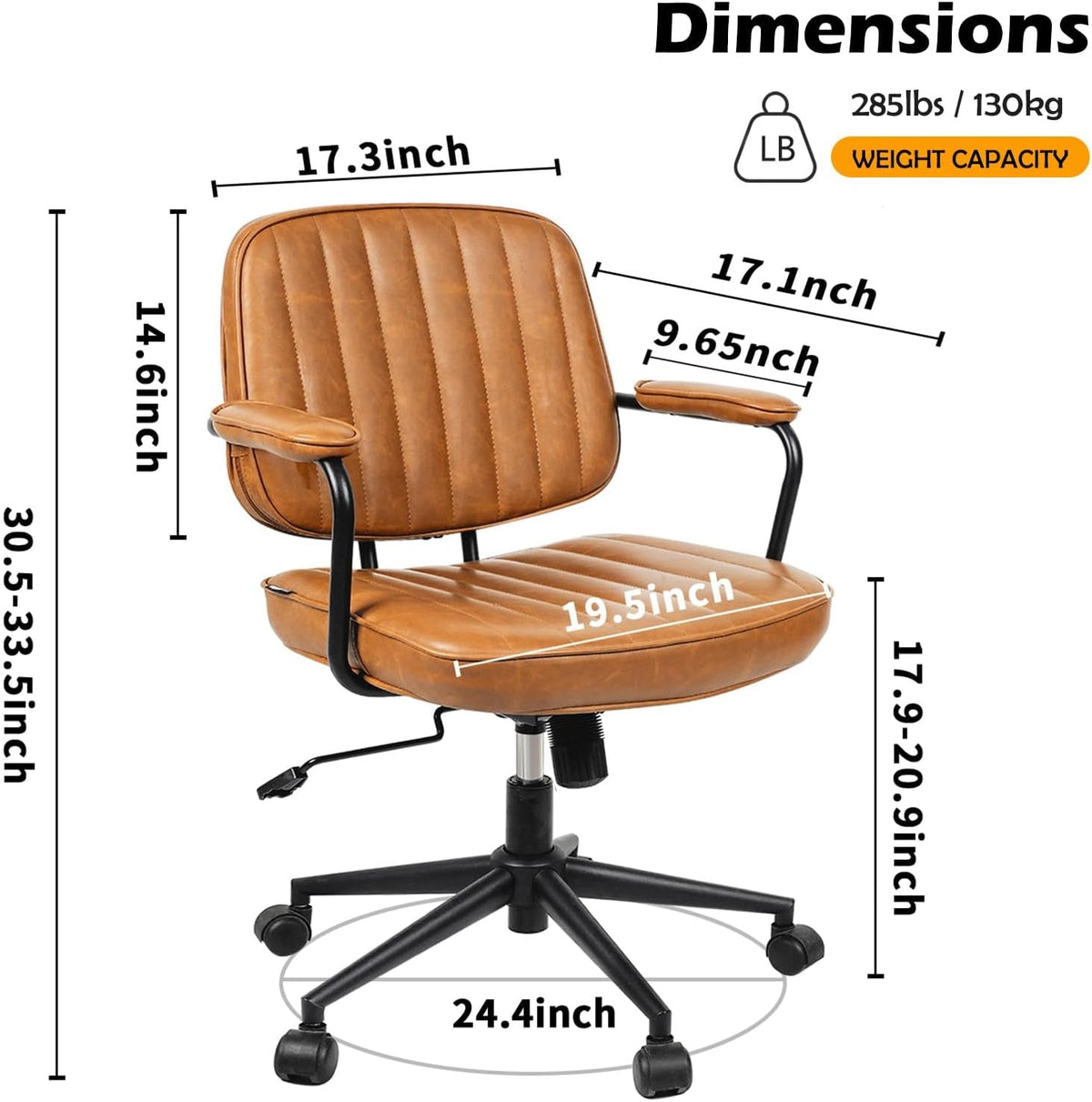 Brown Desk Chair With Wheels and Adjustable Armrests