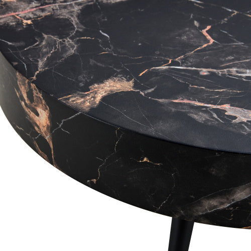 Round Marble Top Cocktail Table, 31.5 Inch Black Finish
