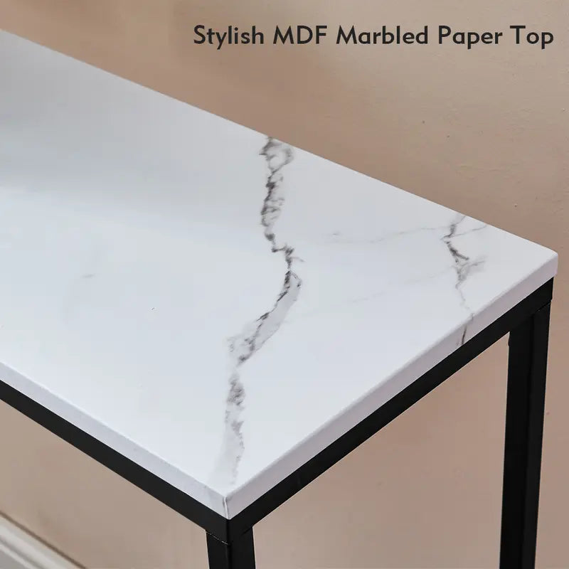 Free Shipping Faux Marble Console Table, Snack Entryway Table, Entrance Sofa Table, MDF Entry Table, Accent Coffee Table with Metal Frame, Couch Table for Hallway, Living Room, Hall Furniture