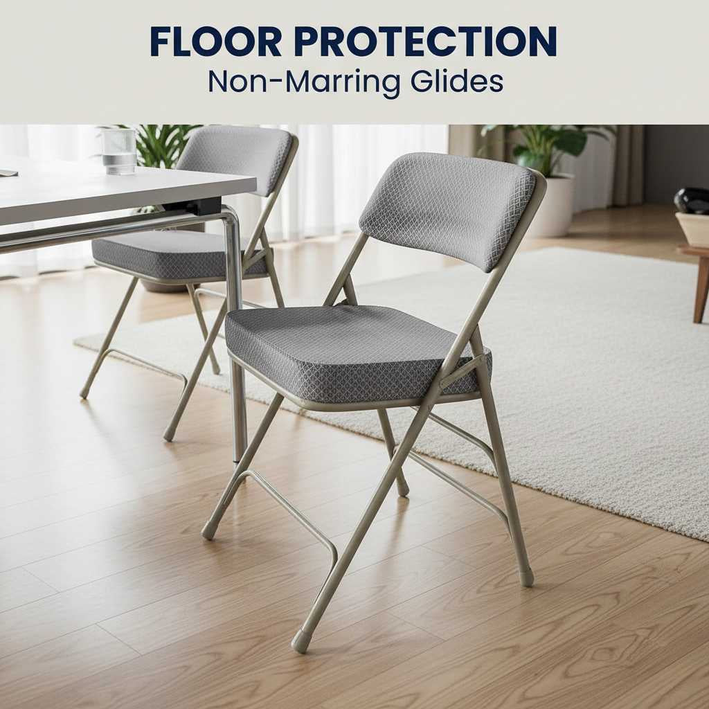 Deluxe gray upholstered folding chairs with extra-thick cushioned seats and gray powder-coated frames for long-duration sitting comfort.