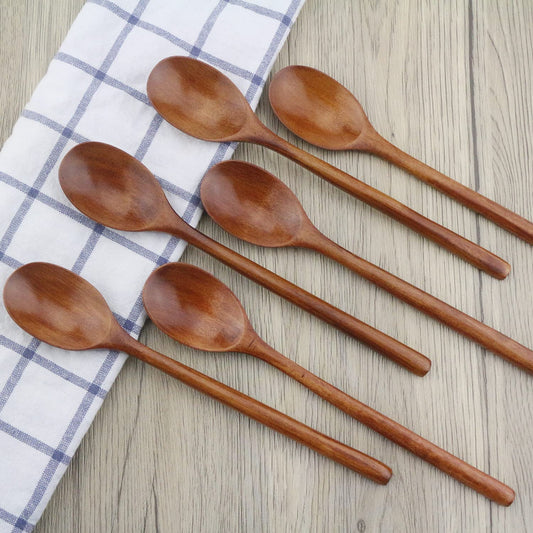 6-Piece Wooden Soup Spoons with Long Handles