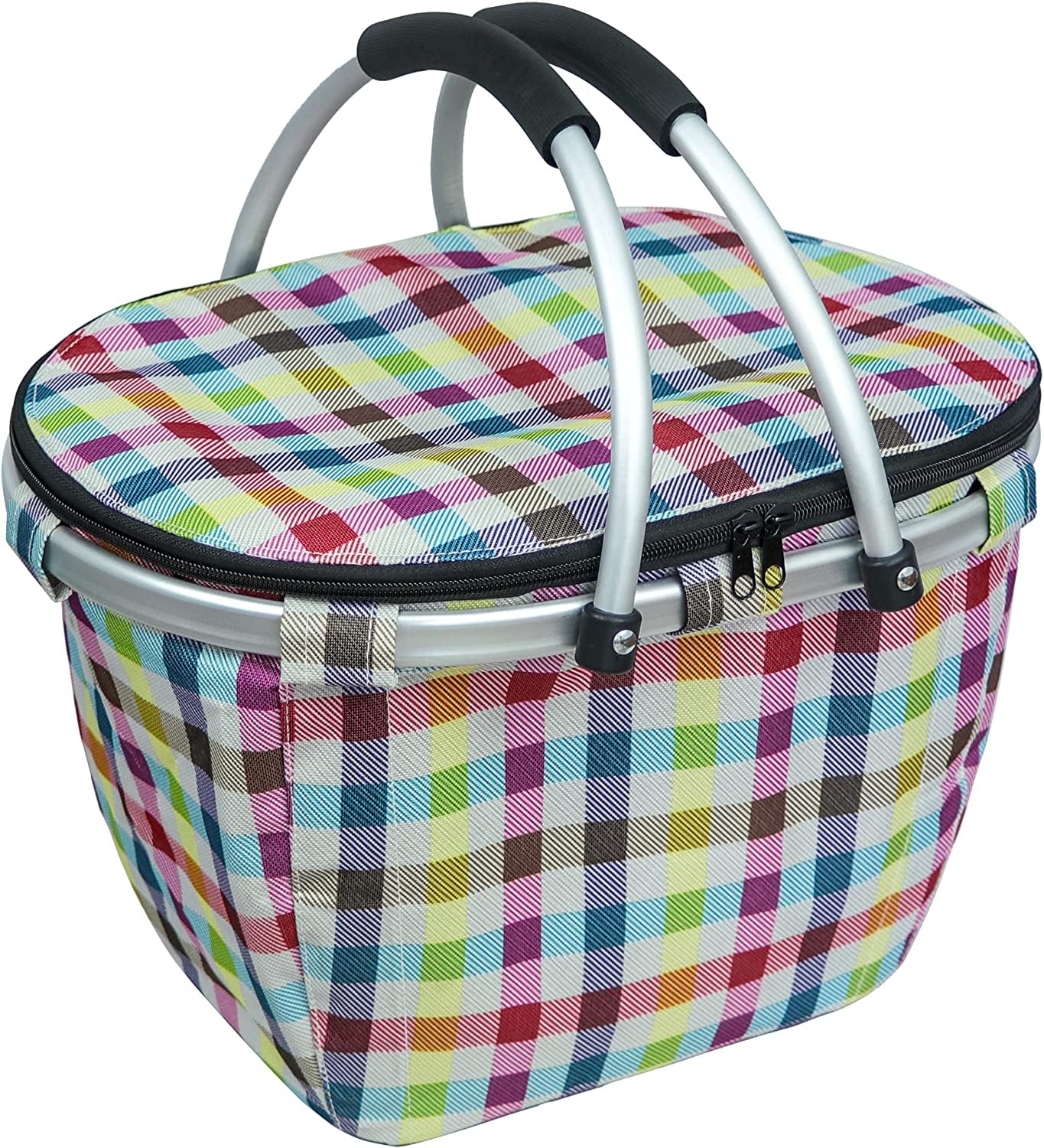 35L Large Picnic Basket Shopping Travel Camping Grocery Bags 2 Layers of Internal Pockets Leak-Proof and Insulated Folding, Internal Support Does Not Collapse