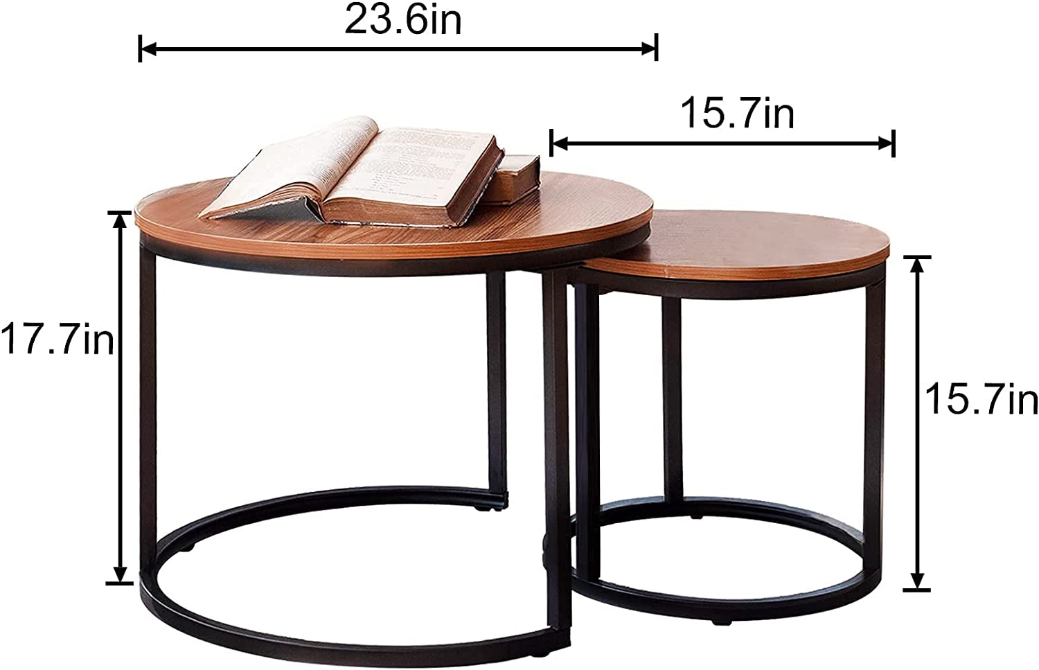 Coffee Table Nesting Side round Set of 2 End Table Top Sturdy Metal Frame Desk Centerpiece Living Room Bedroom Apartment Modern Industrial Simple Nightstand