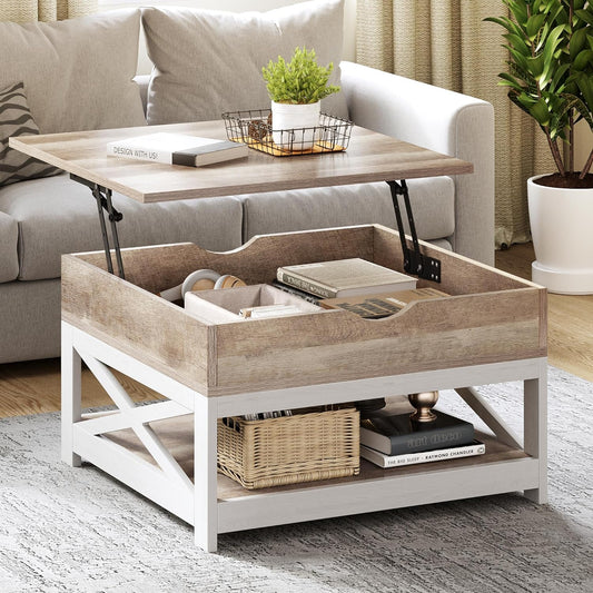 Square Grey Wash Coffee Table for Living Room