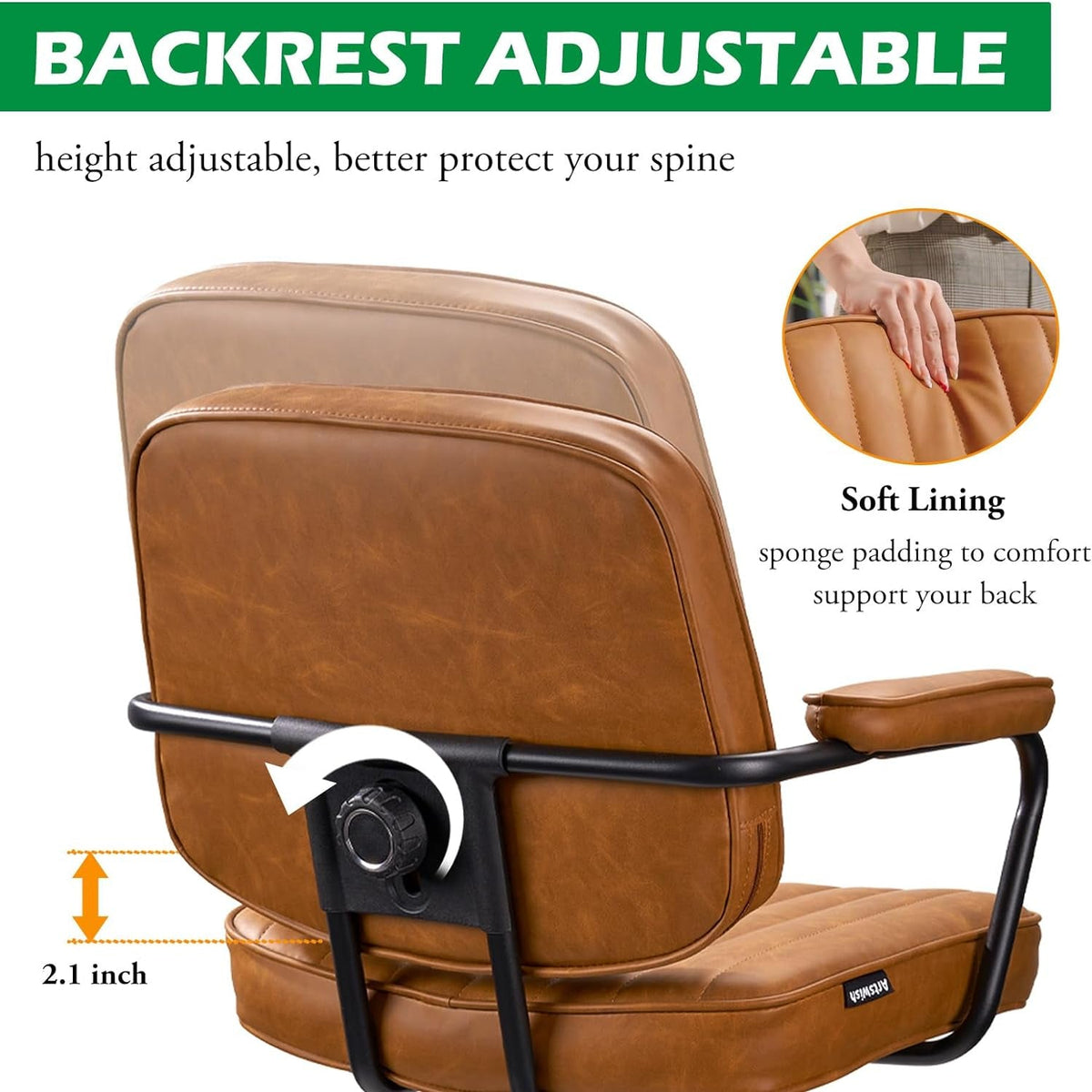 Brown Desk Chair With Wheels and Adjustable Armrests