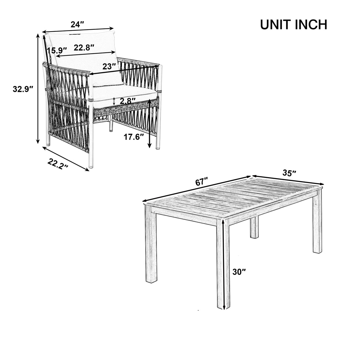 5-Piece Wood Outdoor Dining Set With 67 Inch Table