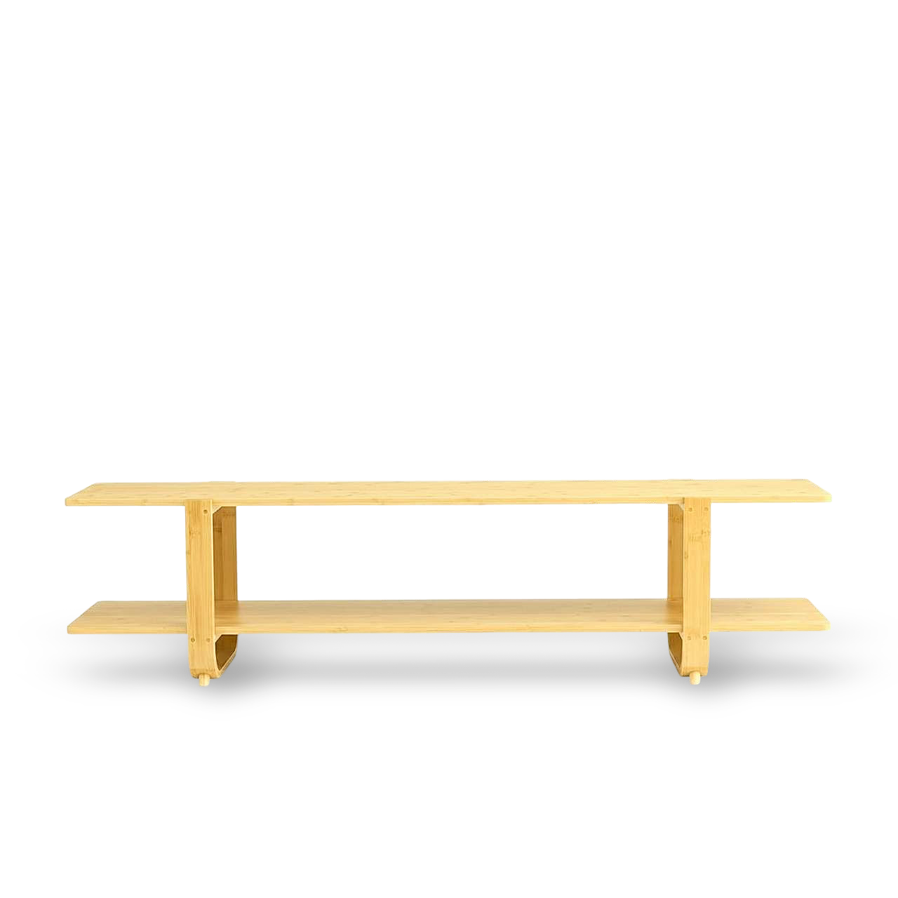 65-inch Bamboo Media Stand with two shelves in warm burlywood finish, eco-friendly bamboo for 65-inch TVs