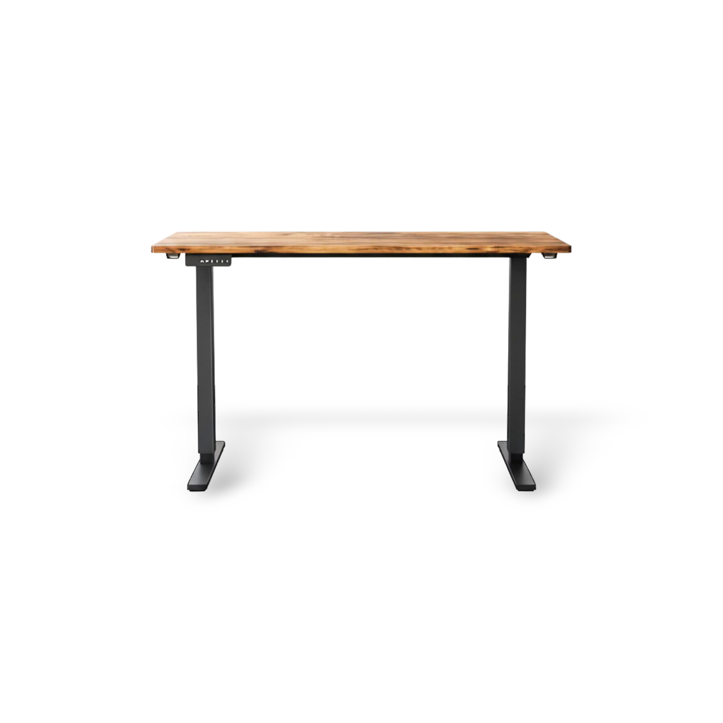 Electric height-adjustable standing desk on a #f3f3f3 studio background