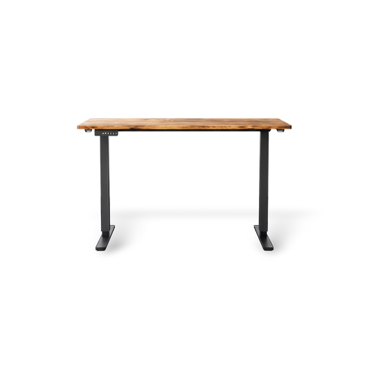 Electric height-adjustable standing desk on a #f3f3f3 studio background