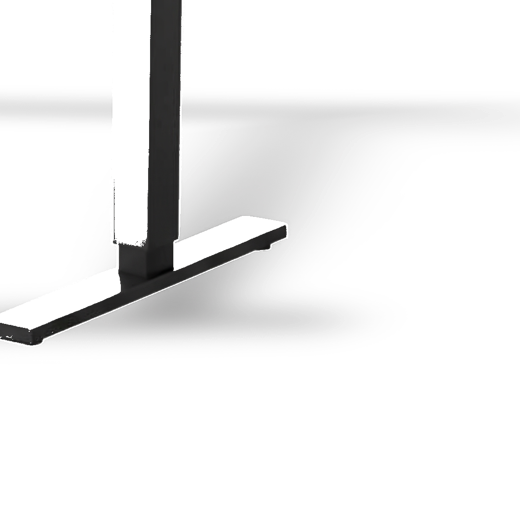 Steel T-foot and telescoping leg column (close-up detail)