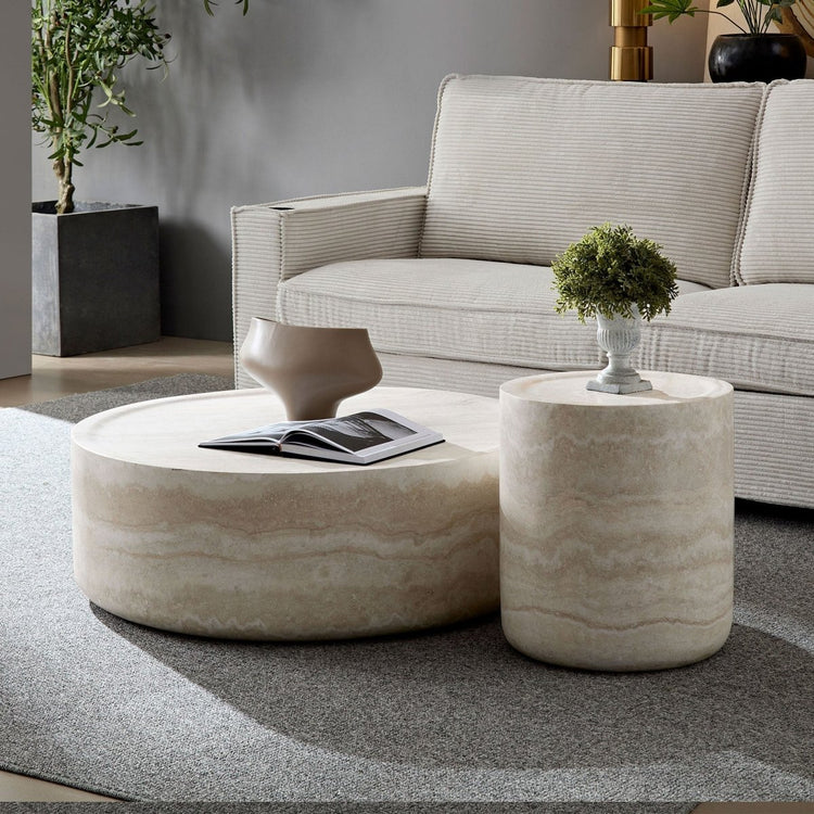 circular coffee table with storage set
