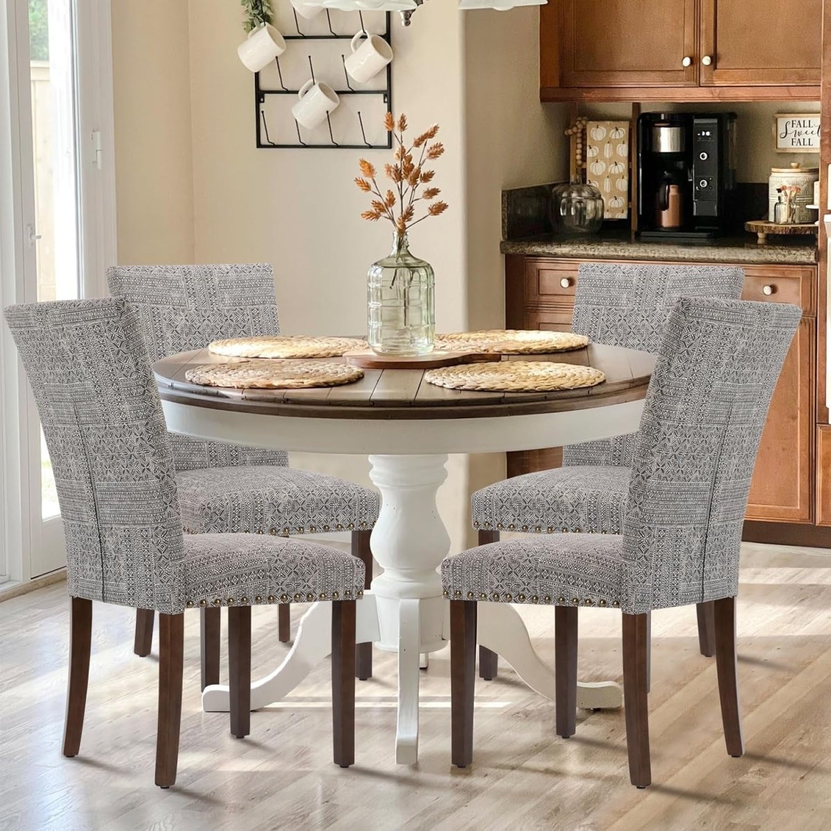 Elegant Traditional Dining Room Chairs Set of 4, Fabric
