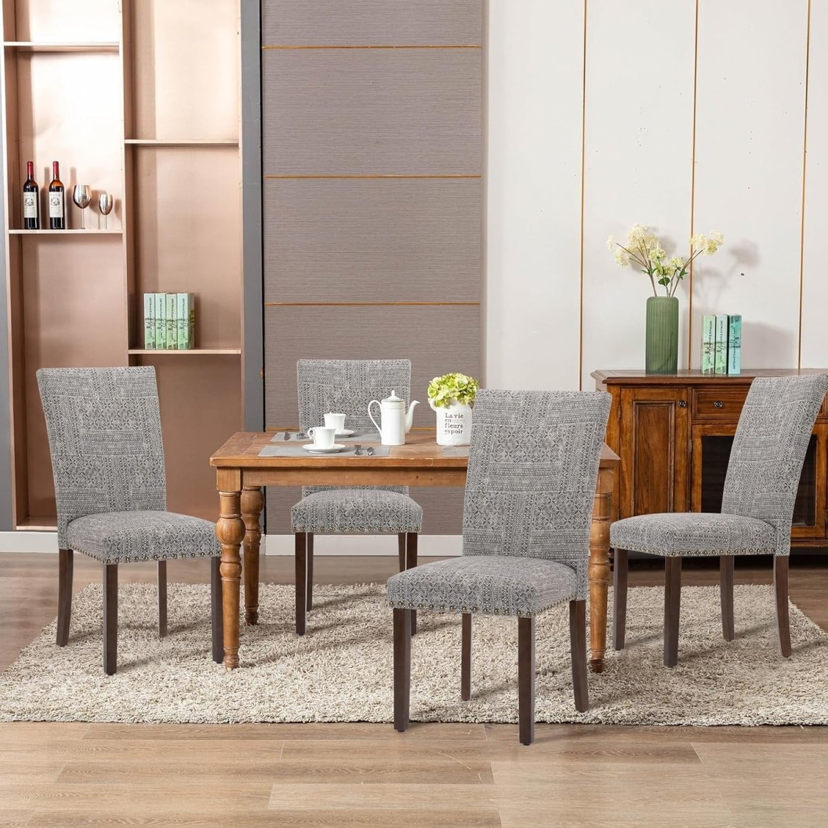 Wood Dining Chairs Set of 4 Fabric