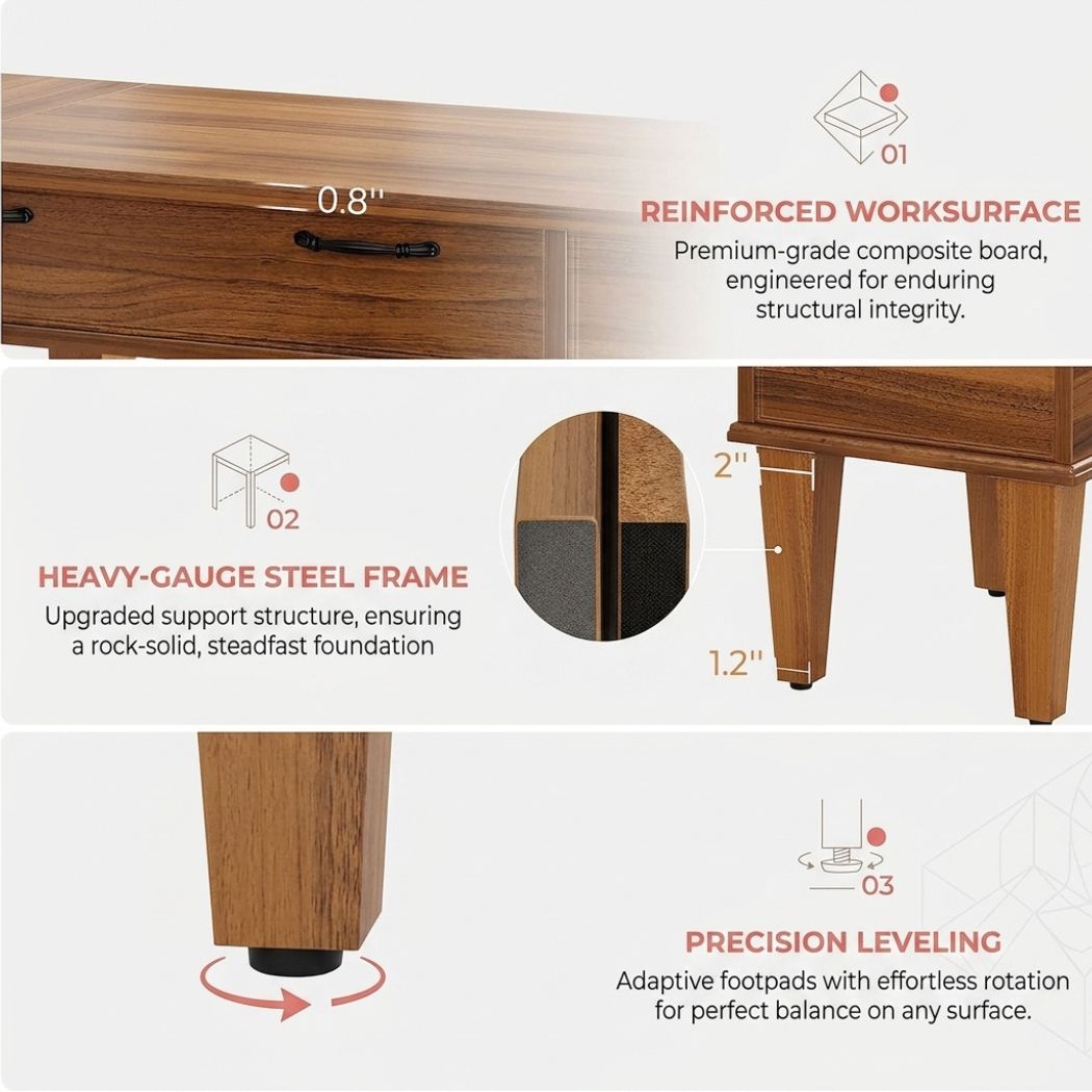 Complete assembly hardware kit for the Elite Walnut Executive Desk (feature callout)