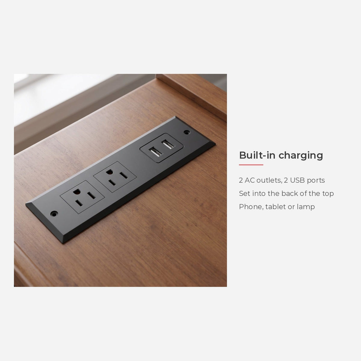 Specification card: charging outlets and USB ports
