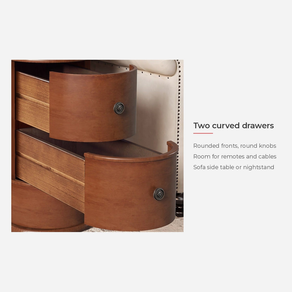 Specification card: two curved drawers
