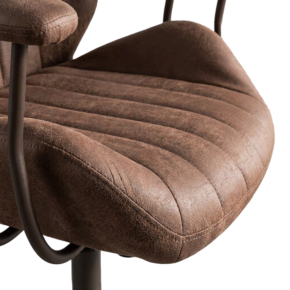 Close-up of the padded seat edge and stitching (close-up detail)