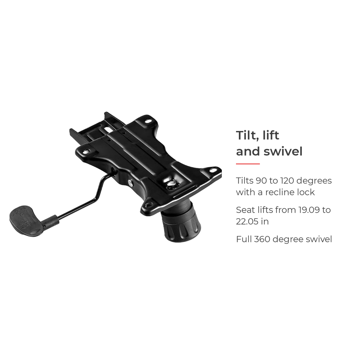 Office chair tilt, lift and swivel card (feature callout)